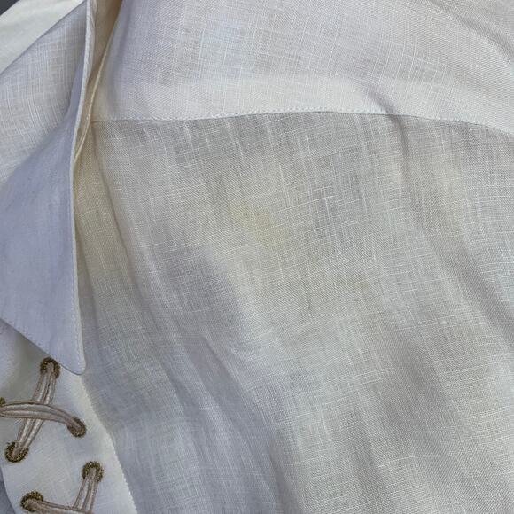 BYBLOS Size L Cream Gold Embroidery Linen One Pocket Long Sleeve Shirt - Picture 11 of 13